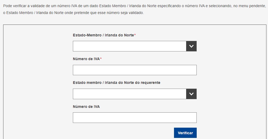 Obter informações de empresas: dados a preencher para validação do número de IVA